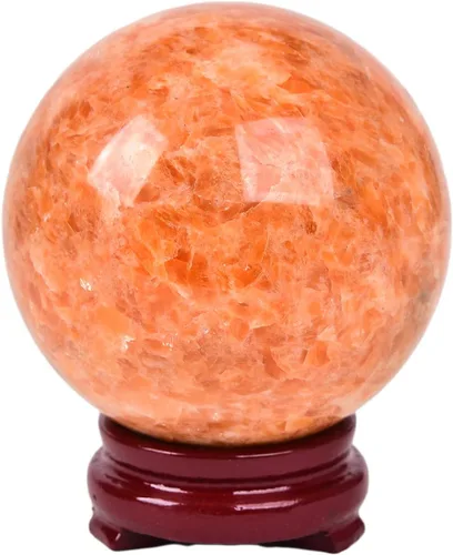 JIC Gem Bola grande de cristal de cuarzo brillante con piedra solar curativa con soporte de madera decorativo para decoración de regalos de