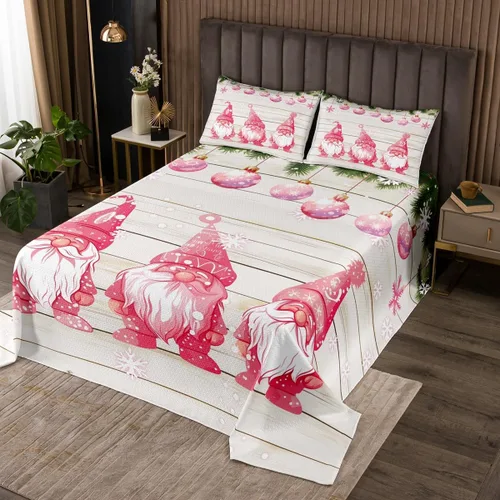 Miniatura 8 de Manfei Colcha de muñeco de nieve de Navidad, tamaño King, colcha acolchada con 2 fundas de almohada, juego de colcha rosa de Navidad de 3 piezas