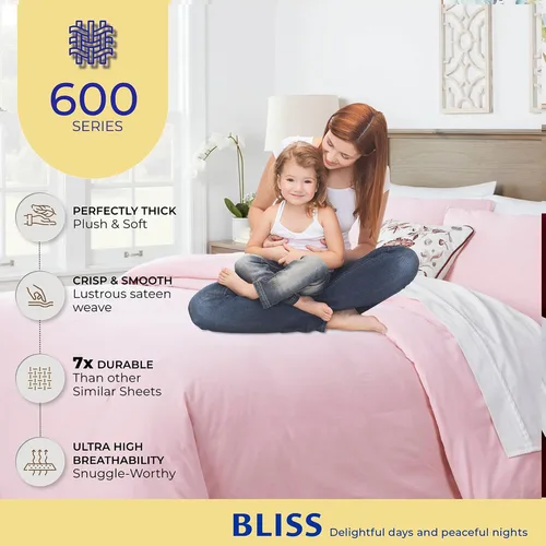 Miniatura 5 de THREAD SPREAD Funda de edredón tamaño Queen, serie 600, funda de edredón 100% algodón egipcio, tamaño Queen (3 piezas, color rubor), suave