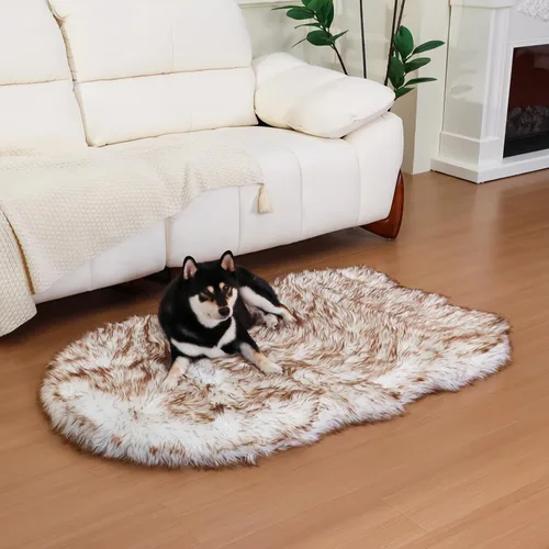 Miniatura 9 de Cama ortopédica de piel sintética de 63 pulgadas para perros grandes y medianos, con piel sintética esponjosa y espuma viscoelástica suave
