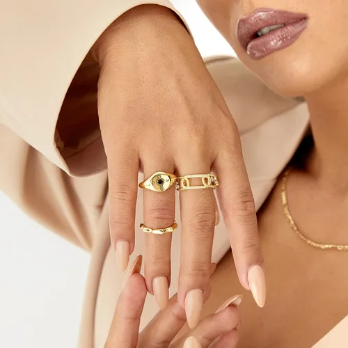 Miniatura 3 de KissYan Juego de anillos de oro para mujer, chapados en oro de 14 quilates, apilables, abiertos, con sello trenzado, ajustable, delicado, joyería