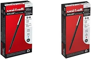 uni-ball Bolígrafos de punta fina de micropunta, 0.020 in, azul, paquete de 12 bolígrafos de punta fina, 0.020 in, rojo, paquete de 12 unidades