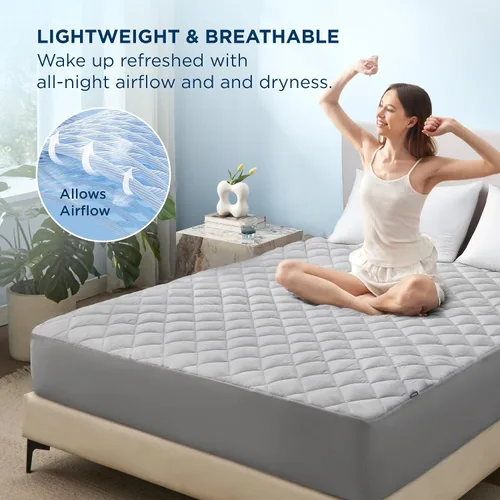 Miniatura 4 de Bedsure Protector de colchón impermeable tamaño individual, cubrecolchón acolchado con bolsillo profundo de hasta 22 pulgadas, funda de cama suave