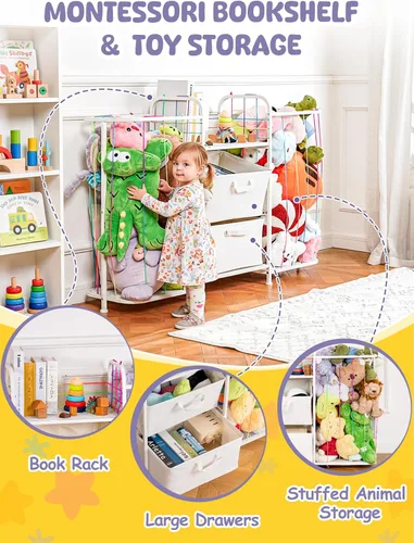 Miniatura 2 de VBABY Estantería para niños y almacenamiento de juguetes, estante grande 3 en 1 para habitaciones de niños, zoológico de animales de peluche