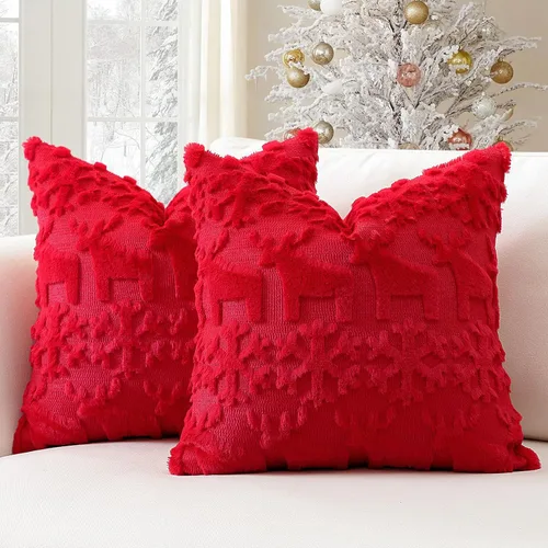 Miniatura 26 de OTOSTAR - Juego de 2 fundas decorativas para cojines navideños, suaves, afelpadas, de lana corta aterciopelada, estilo de lujo, para sofá o Crema
