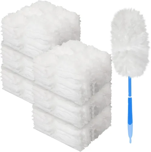 Miniatura 26 de Vesici 100 piezas de repuesto de plumero compatibles con Swiffer Dusters desechables a granel, repuesto grueso con 1 mango resistente para limpieza