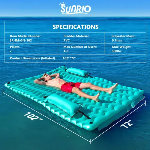 Miniatura 3 de Alfombra flotante inflable gigante mejorada 2025 - Flotador de piscina para adultos con hamaca para piscina, piscina, playa, lago para fiesta 2-Verde