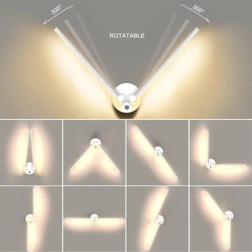 Miniatura 2 de Kawell Lámpara de pared LED de 12 W cableada con interruptor, brazos giratorios de 300°, iluminación moderna para sala de estar, dormitorio