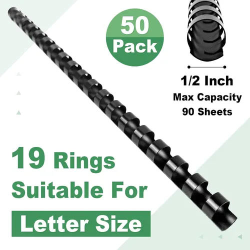 Miniatura 2 de HOUYEE Peine de encuadernación de plástico de 1/2 pulgada, 19 anillos, capacidad de 90 hojas, tamaño carta, espinas de encuadernación de peine negro