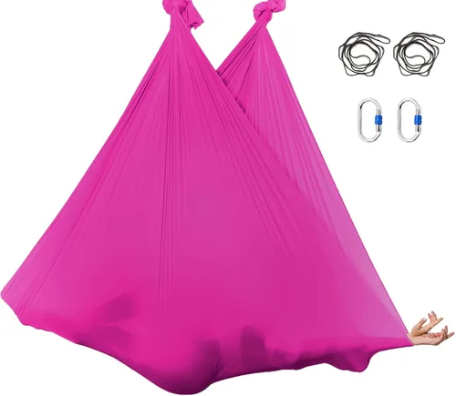 Miniatura 10 de Juego de columpio de yoga de seda aérea de 5.5 yardas - Kit de hamaca de yoga aérea antigravedad volador para fitness, tela de tricot de nailon
