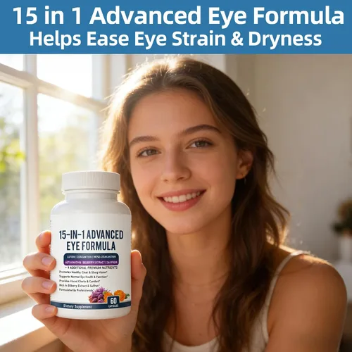 Miniatura 7 de Fórmula avanzada 15 en 1 para ojos – Suplemento de vitaminas y minerales para los ojos con luteína, zeaxantina, extracto de zinc y arándano, apoyo