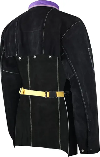 Miniatura 3 de Chaqueta de cuero de la soldadura, abrigo de la seguridad del soldador, mangas del cabo con delantal del babero, resistente al calor y Negro