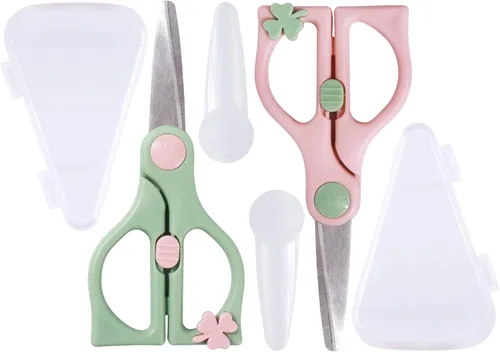 Miniatura 10 de Tijeras de comida para bebés, tijeras Kicthen - Paquete de 2 tijeras portátiles para niños saludables, tijeras de acero inoxidable con estuche