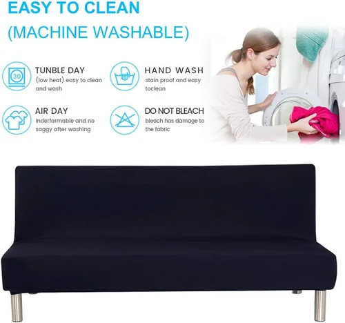 Miniatura 4 de ele ELEOPTION Funda de futón sin brazos, funda elástica para sofá cama, protector sin reposabrazos, elástico de elastano, moderno, simple, plegable
