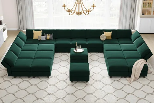 Miniatura 4 de Belffin Sofá modular grande con asiento de almacenamiento, sofá en forma de U de gran tamaño con diván reversible con sofá modular con terciopelo