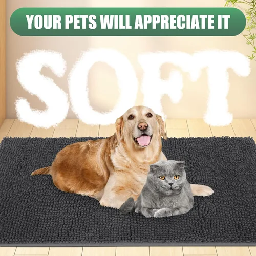 Miniatura 7 de IM HOME Felpudo absorbente de chenilla para exterior de 30" x 20", tapetes lavables para perros con patas fangosas, tapete antideslizante para Gris