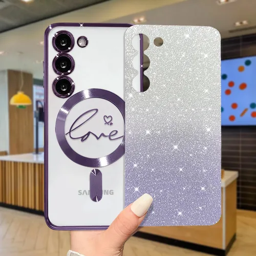 Miniatura 43 de ZONRW - Funda para Samsung Galaxy S22 Ultra magnética, para mujeres y niñas, cubierta trasera suave, lujosa, con corazón de amor, bling, degradado