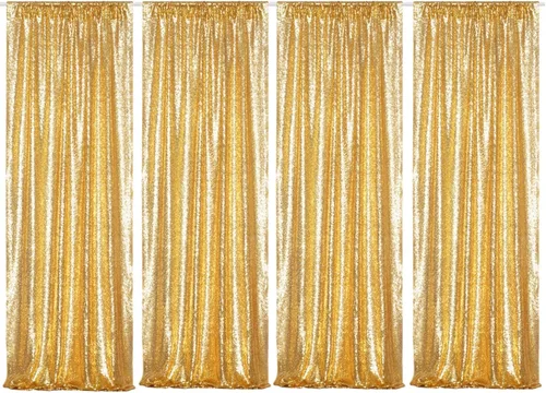 Poise3EHome Cortinas de Fondo de Lentejuelas Doradas, 4 Paneles 2FT x 8FT Fondo con Purpurina para Fiesta Fiesta de Cumpleaños Baby Shower Boda