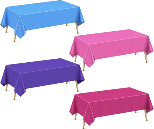 Miniatura 38 de Mantel rectangular de la serie azul y verde, 4 piezas, 54 x 72 pulgadas, color sólido, impermeable y a prueba de derrames, mantel de plástico