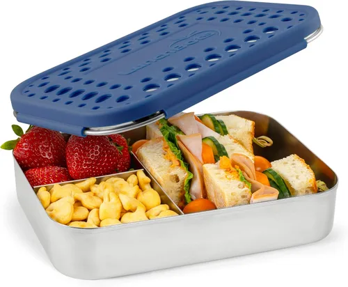 Miniatura 18 de Contenedor de comida con 3 secciones LunchBots Bento Trio, grandes, para niños y adultos., Puntos verdes