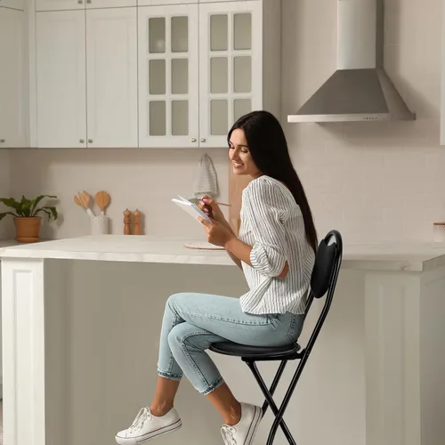 Miniatura 5 de Sintuff Taburete de bar plegable de 26 pulgadas de altura de asiento con respaldo de cuero, taburetes plegables acolchados para adultos, sillas