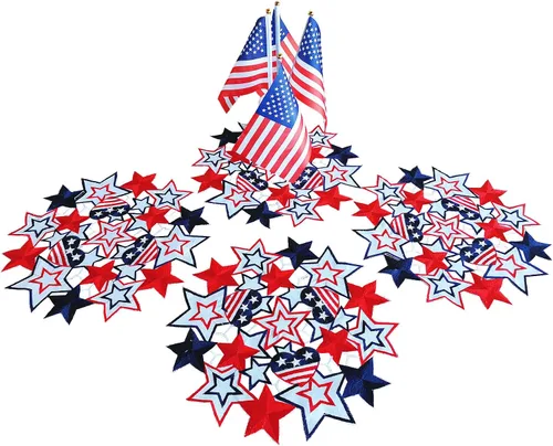 Juego de 4 manteles individuales patrióticos navideños de 14 pulgadas, diseño de estrellas azules y rojas bordadas para el día de la independencia