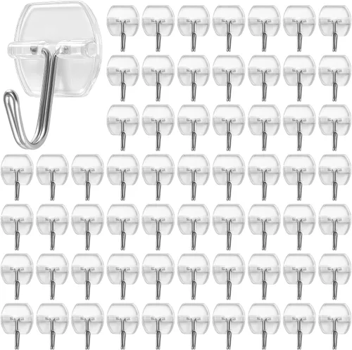 Paquete de 100 ganchos de alambre pequeños para pared, ganchos adhesivos transparentes y resistentes, gancho de pared reutilizable para Navidad,