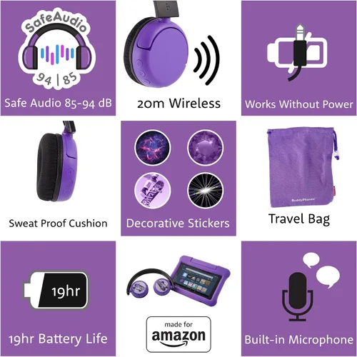 Miniatura 5 de Hecho para Amazon, auriculares Bluetooth para niños, edades (8-15)