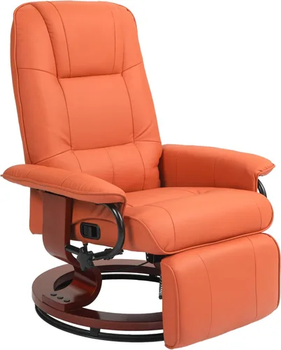 Miniatura 11 de HOMCOM Sillón reclinable manual de piel sintética, silla de salón ajustable con reposapiés, apoyabrazos y base de madera envuelta para sala de Marrón