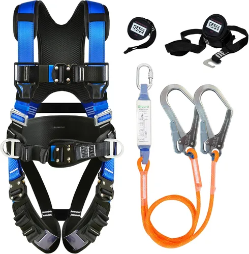 Kit de Protección contra Caídas con Arnés de Seguridad con Cordón Amortiguador de Impactos y Correas de Seguridad por Trauma de Suspensión, Hebillas