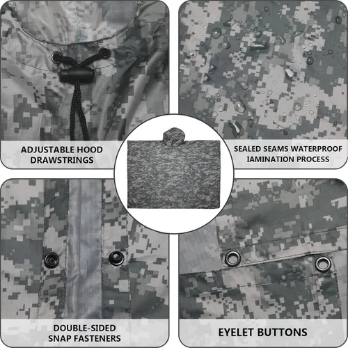 Miniatura 4 de GRVCN Poncho de lluvia militar, impermeable de camuflaje impermeable ligero al aire libre