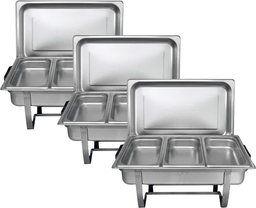 Miniatura 12 de TigerChef - Calentador de alimentos – Platos de acero inoxidable – Juego de bufé de platos de roce – Juegos de calentador de bufé y calentador