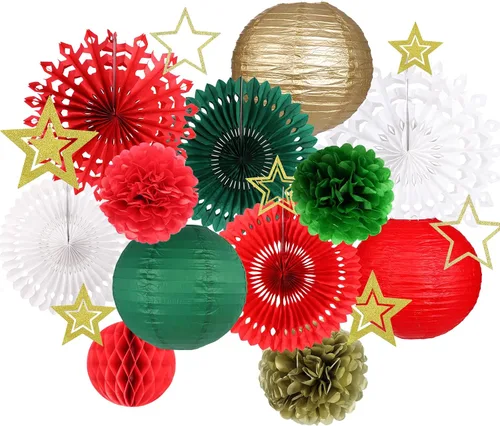 Miniatura 8 de Decoraciones de fiesta de Navidad, pancarta de Feliz Navidad, panal de abeja, sombreros de Papá Noel, árboles, copos de nieve, abanicos de papel