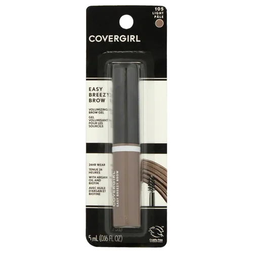 COVERGIRL - Gel voluminizador de cejas Easy Breezy, mantiene las cejas durante 24 horas, infundido con aceite de argán y biotina, 100% libre de