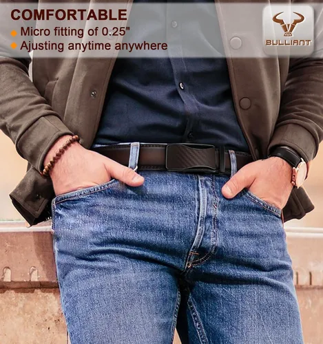 Miniatura 7 de BULLIANT - Cinturón de trinquete para hombre, cinturón de cuero deslizante ajustable para regalo, para vestido casual de hombre, 1 3/8