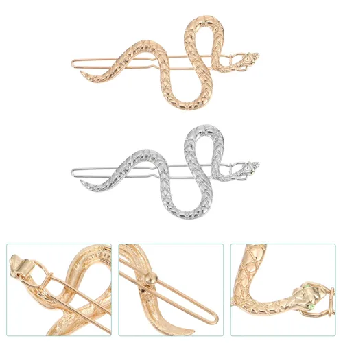 Miniatura 7 de Pinzas para el pelo de serpiente, 4 piezas, horquilla de serpiente, clips de boda, joyería de metal dorado, patrón geométrico, pasadores, aleación