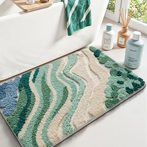 Miniatura 41 de LUMI Alfombra cuadrada de baño de playa, antideslizante, de secado rápido, ultra suave, lavable, absorbente, alfombra de baño con tema mar oceánico