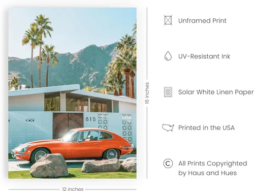 Miniatura 2 de HAUS AND HUES Póster retro vintage para automóvil, estampado clásico de Palm Springs, fabricado en los Estados Unidos, sin marco, 12 x 16 pulgadas