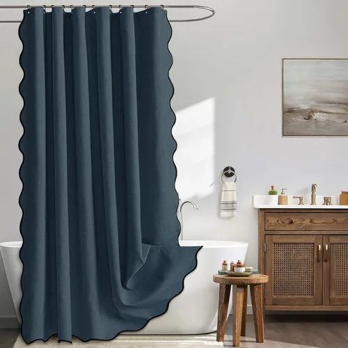 Miniatura 24 de MIULEE Cortina de ducha festoneada de lino texturizado con 12 ganchos de metal, bonita cortina de ducha de tela gruesa resistente, lavable, Negro