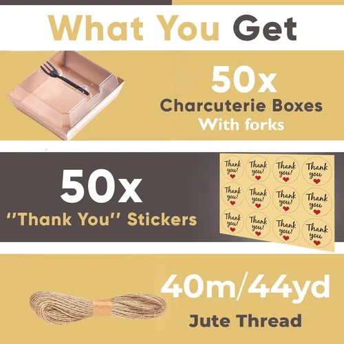Miniatura 3 de Leafiew Paquete de 50 Cajas de Charcutería Individuales Pequeñas con Tapas Transparentes y Tenedores - Mini Caja de Charcutería de Papel Para