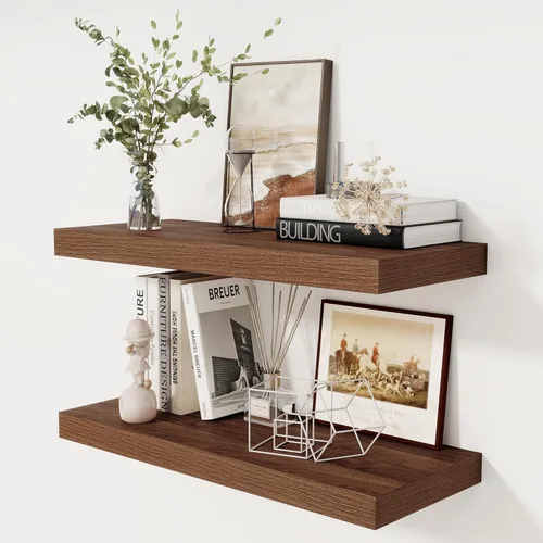 Miniatura 58 de Fun Memories - Estante flotante de 12 pulgadas, estantes de pared de madera rústica para decoración de pared y almacenamiento, estante flotante