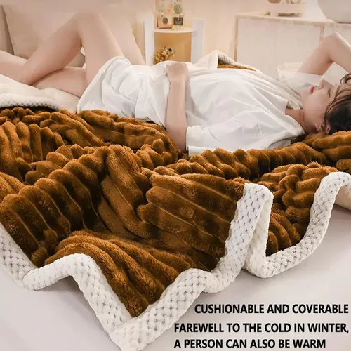 Miniatura 4 de Manta gruesa, manta de forro polar, felpa reversible, suave y agradable a la piel, calidez termostática, el compañero de sueño cómodo y cálido Marrón