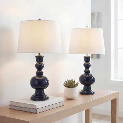 Miniatura 2 de JONATHAN Y Juego de 2 lámparas de mesa de cristal azul marino de 28.5 pulgadas para decoración de sala de estar, dormitorio, lámparas de noche