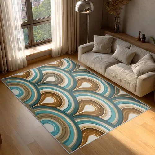 Miniatura 3 de 2x3 Retro Wavy Throw Rugs for Entryway, Washable Mid Century Modern Pattern Indoor Door Mat, Bedroom Kitchen Entrance, Non Slip Soft Thin, Abstract