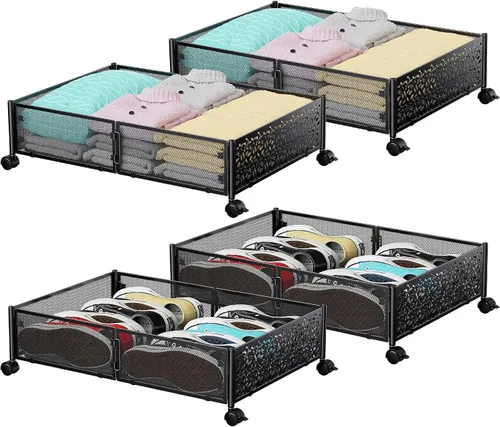 Miniatura 16 de Contenedor de Almacenamiento Debajo de la Cama con Ruedas, Organizador de Cajones de Almacenamiento para Zapatos Debajo de la Cama, Contenedores