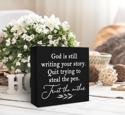 Miniatura 3 de SRADMO God Is Still Writing Your Story, decoración de versículos bíblicos para sala de oración, caja de madera negra cristiana para oficina en casa