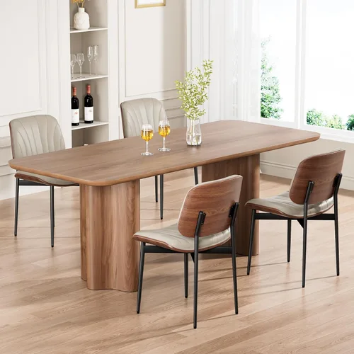 Miniatura 23 de REONEY - Juego de 4 sillas de comedor, modernas de mediados de siglo, tapizadas en piel sintética PU con respaldo de madera curvada de nogal y patas