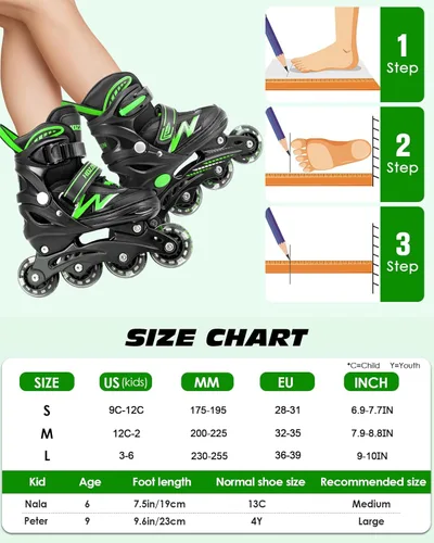 Miniatura 5 de Hozzen Patines en línea para niños y niñas, patines en línea ajustables con luces iluminadoras, patines de exterior para niñas, niños, jóvenes de 5