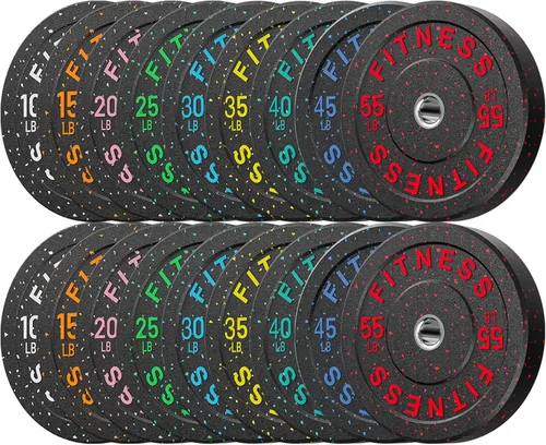 Miniatura 13 de Discos de peso olímpicos de 2 pulgadas y caucho para barras, discos para gimnasio en casa, entrenamiento de fuerza y levantamiento de pesas, 10 a