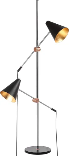 SAFAVIEH Lighting Collection Reed - Lámpara de pie moderna y contemporánea escandinava, retro, cromado/negro, 71 pulgadas, 2 luces, sala de estar,